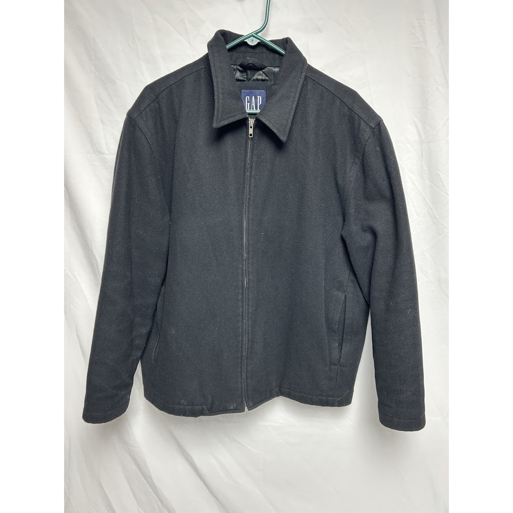 Vintage Y2K Gap Wool Blend Quilt Lined Bomber Coat Full Zip Black  Men's Large